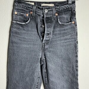Levi's Ribcage Straight Jeans Women W24 L27 Charcoal Black High Rise Button Fly